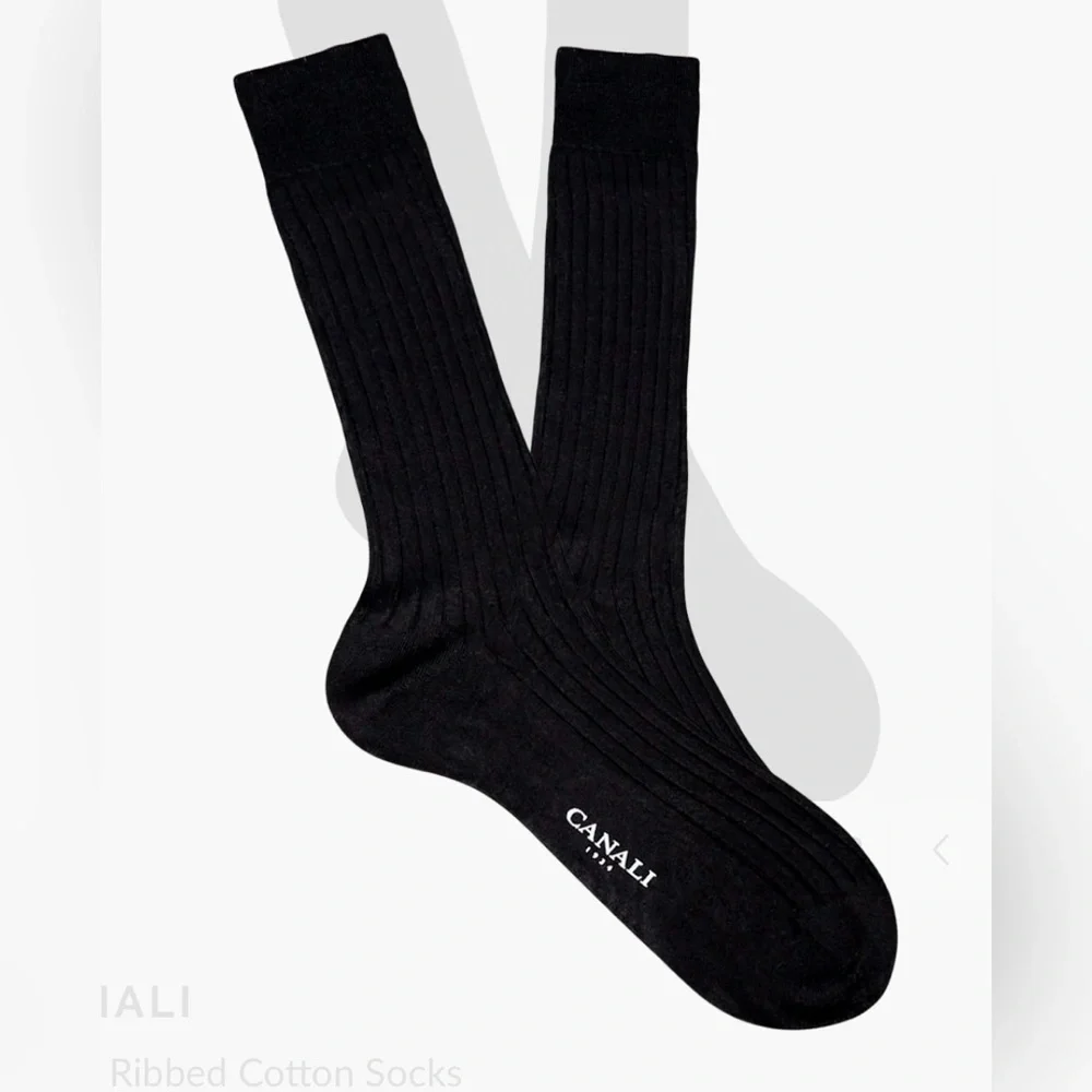 (2) CANALI Black Ribbed Cotton Socks - Picture 1 of 8